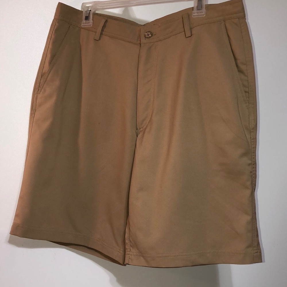 NEW TAN Straight Down Men's Flat Front Performance Golf Shorts Size 34